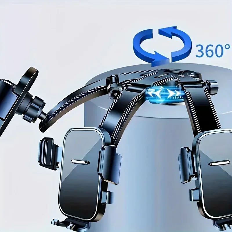 Adjustable Car Phone Mount with ABS Frame & Strong Suction Base - 360° Swivel Dashboard Cradle, Anti-Shake/Slip Design