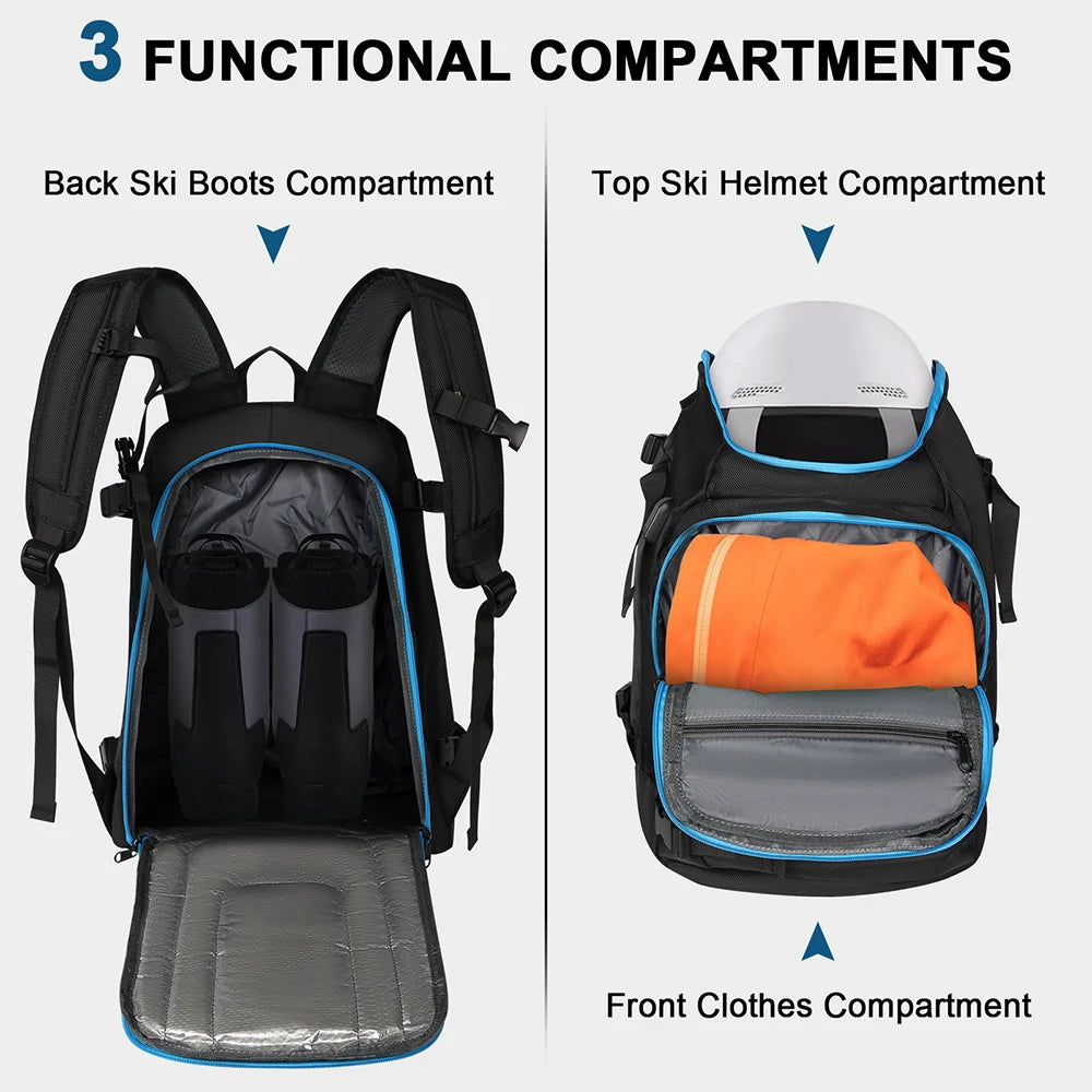 Ski Backpack Large Capacity Storage Bag Waterproof Outdoor Sports Supplies for Goggles Jacket Skis Snowboard Accessories Gloves