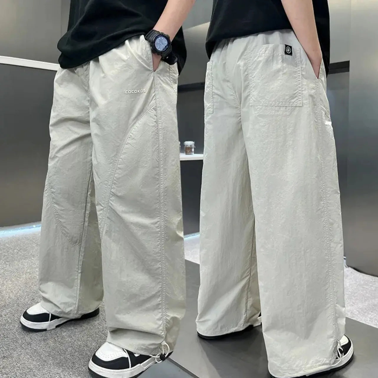 Summer Boys Pants High Street Ice Like Fabric Trousers Grey Thin Sports Pants Casual Children's Clothing New Kids Sweatpants