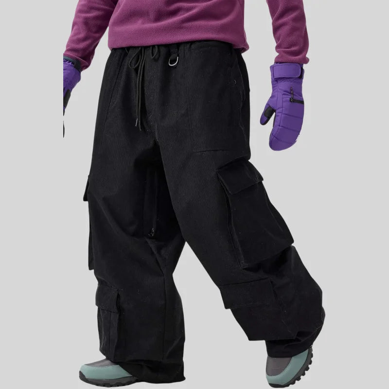 GSOU SNOW Winter Multi Pockets Ski Pants Men Loose Snow Pants Warm Windproof Skiing Trousers Outdoor Sports Breathable Britches