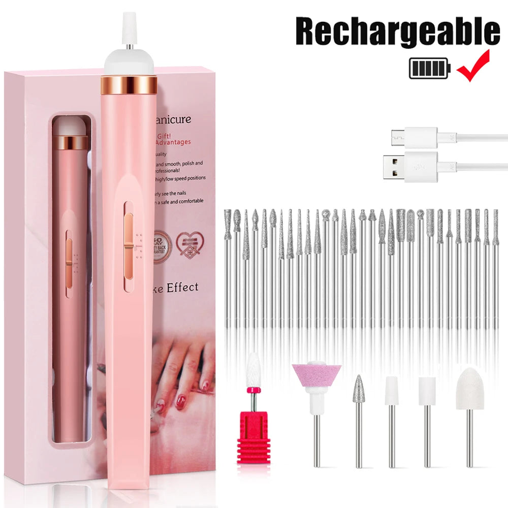 YIKOOLIN Portable Nail File Care Electric Nail Drill with 4 Speeds Cuticle Trimmer Battery Operated Manicure and Pedicure Tools