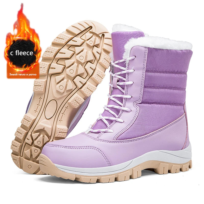 2025 Winter Hiking Shoes Women Boots Handmade High-top Plush Snow Shoes Outdoor Non-slip Hiking Plush Keep Warm Boots