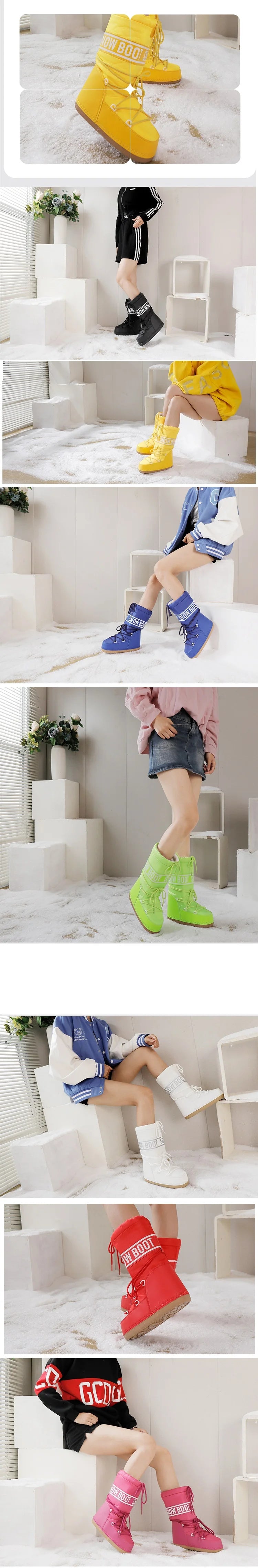 Winter Boots Women Snow Boots Mid-calf Cold-proof Antiskid Thicken Plush Waterproof Thick Platform Space Ski Boots Size 35-43