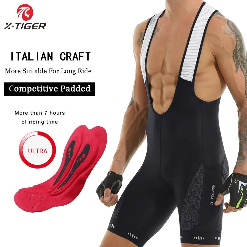 Cycling Bib Shorts 5D Gel Pad Mountain Bike Shorts Bretelle Pockets Outdoor Breathable UPF50+ Bike Tight Bicycle Shorts