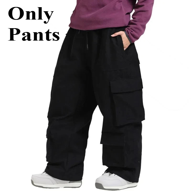 GSOU SNOW Winter Multi Pockets Ski Pants Men Loose Snow Pants Warm Windproof Skiing Trousers Outdoor Sports Breathable Britches