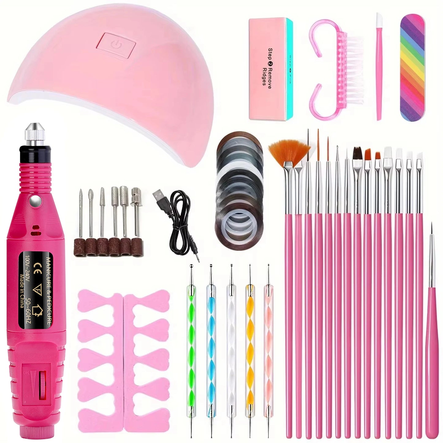 LINMANDA Nail Art Kit with 54W UV 18Pcs Lamp Glue Dryer Polisher Dead Skin Remover Finger Separator Manicure Pedicure Home Use