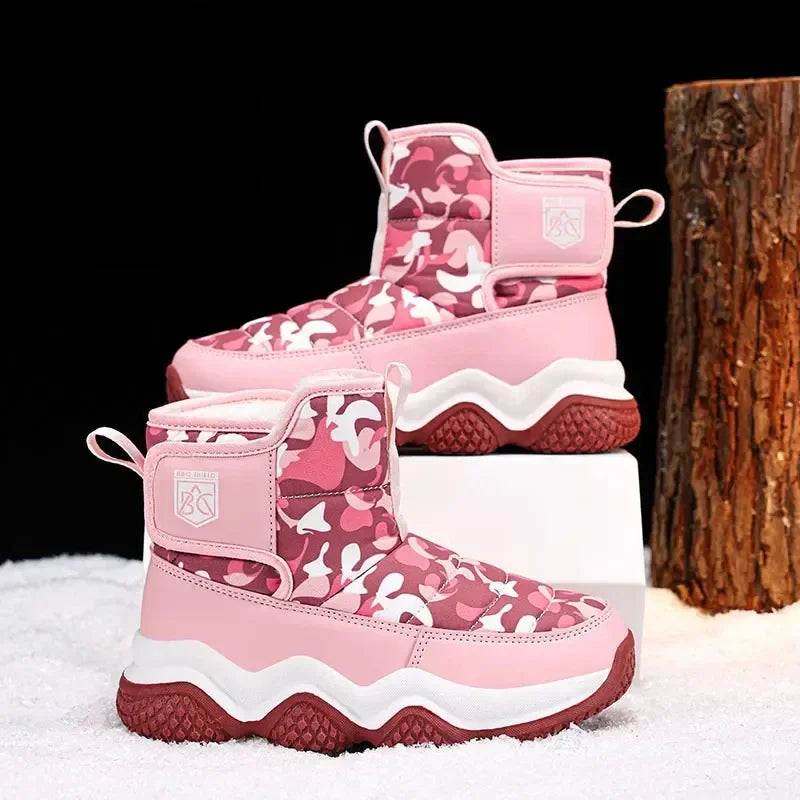 Winter Children Snow Warm Boots Fur Shoes Boys Sneaker Rubber Hiking Shoe Fashion Children Shoes Waterproof Leather Boots Kids