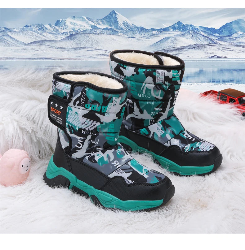 New Cute Winter Girl's Nonslip Snow Boots Kids Mountaineering Skiing Warm Felt Boots School Outdoor Activities Eur Size 31-39