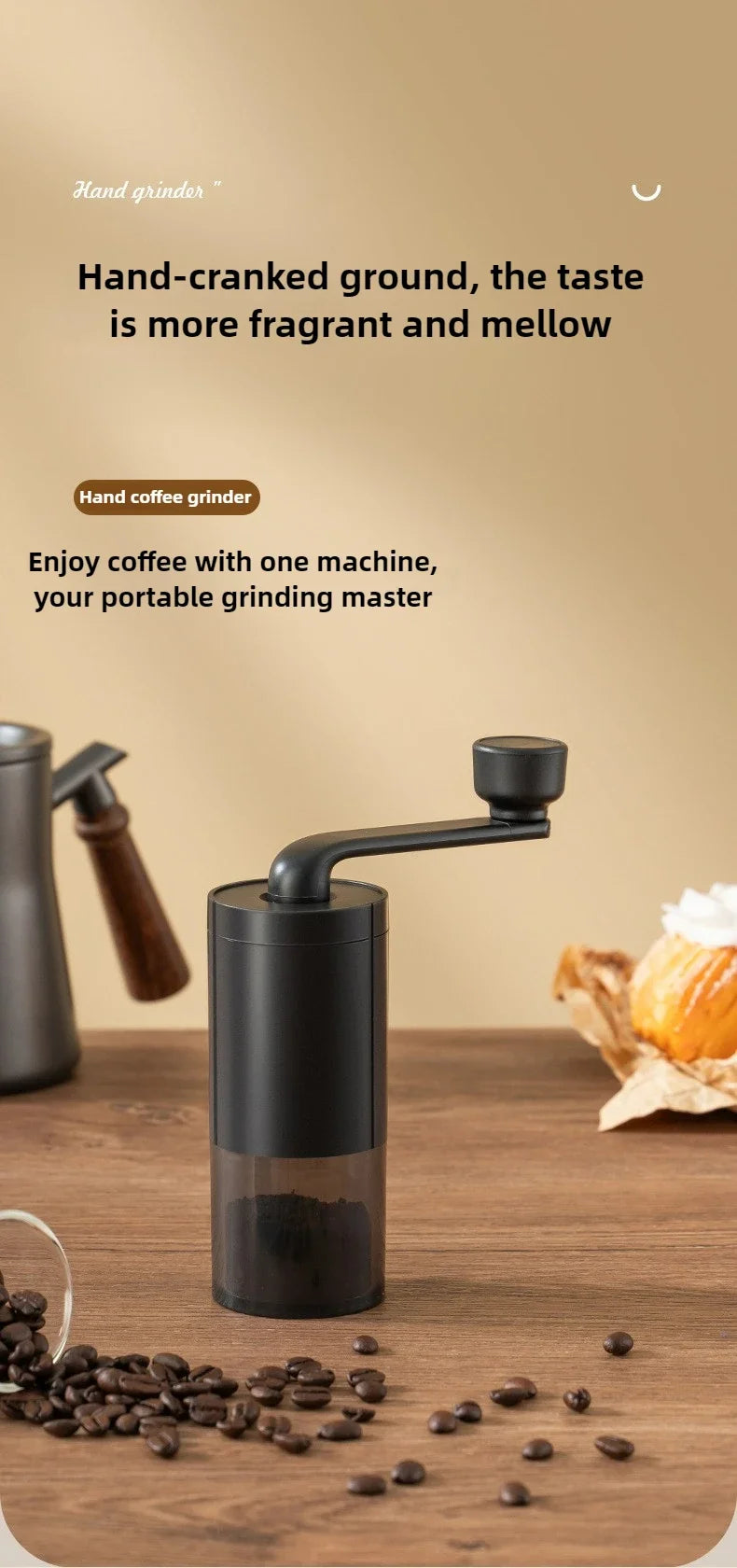 2025 New Hand Cranked Coffee Grinder Portable Adjustable Grinder Home Outdoors Travel Hand Crank Coffee Utensil