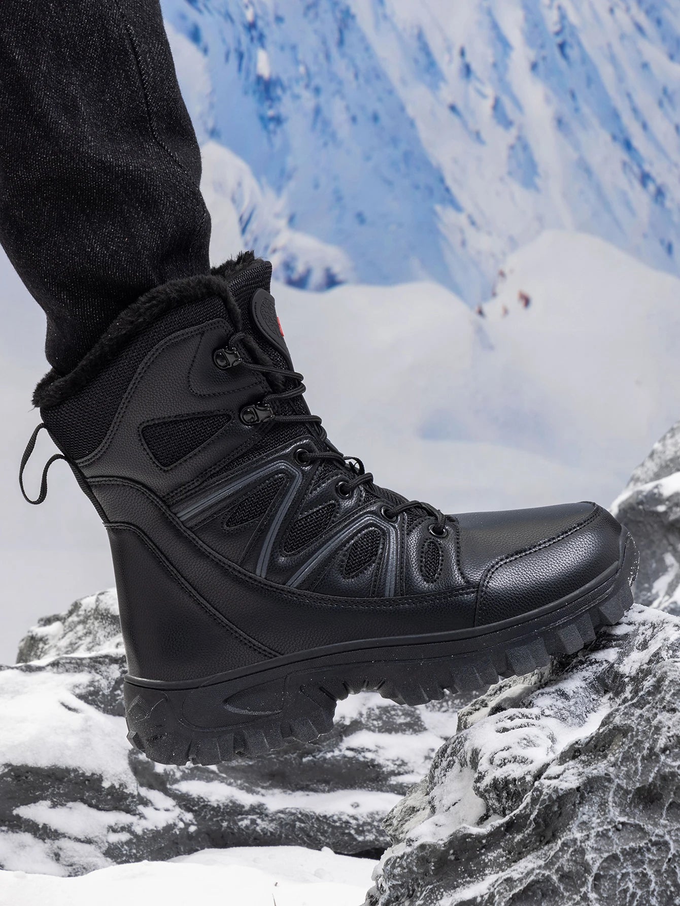 Men Winter Outdoor Velvet Warm Snow Boots Walking Shoes Waterproof Ski Shoes High-Top Large Size Cotton Boots Thick Cotton Shoes