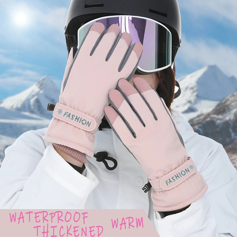 1 Pair Ski Gloves Waterproof aAnd Windproof - Thickened Warm Snow Gloves, Snowboard Touch Screen Cycling WinterGloves