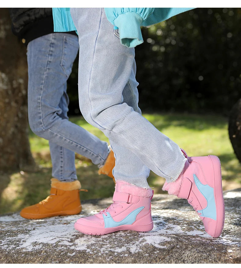 Winter Kids Wide Toe Barefoot Snow Boots Outdoor Waterproof Anti-slip Hiking Shoes Thickened Warm Plush Boots Comfortable