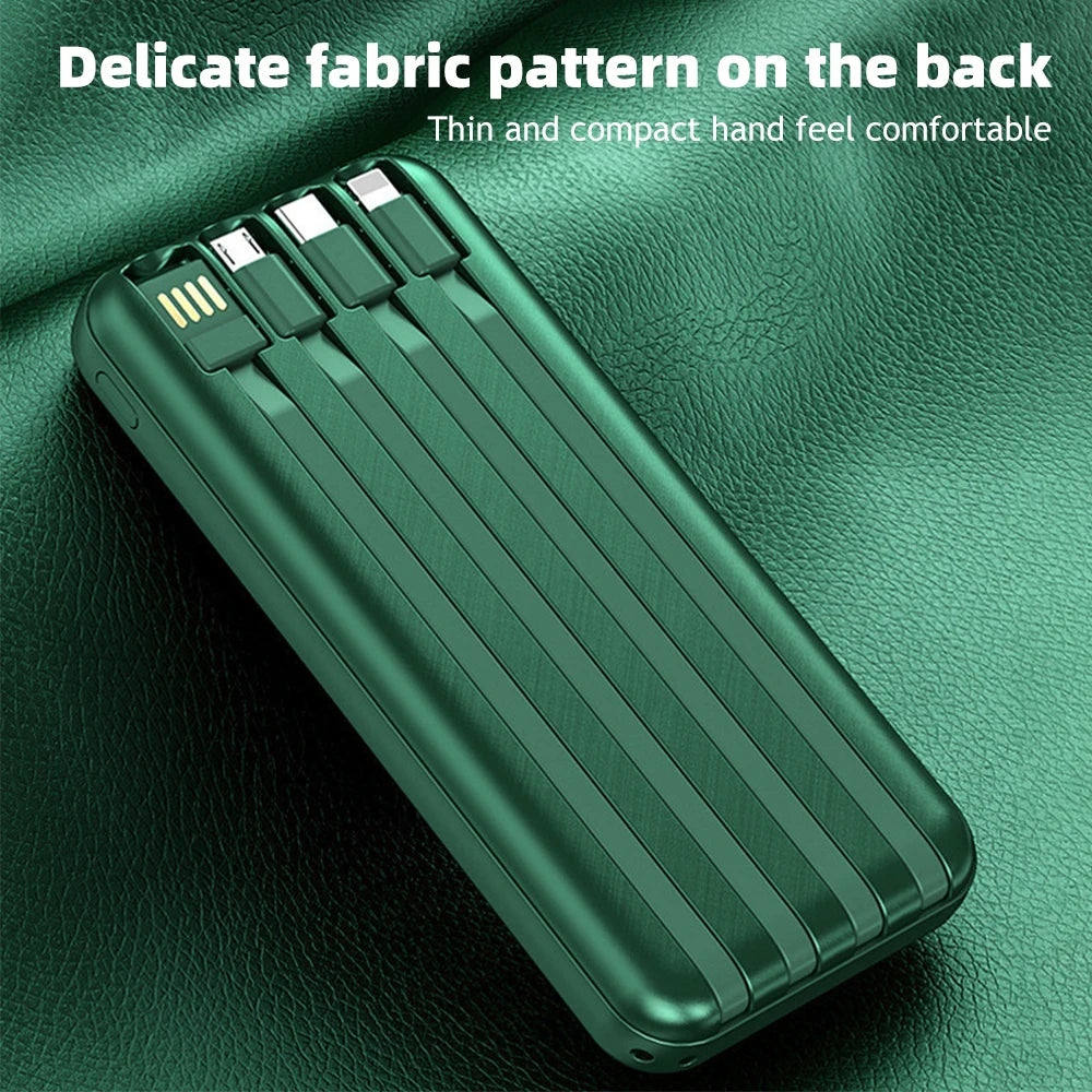 20000mAh Wireless Power Bank Fast Charging Built-in Quad Power Cable Mobile Phone Charger For Iphone 13 14 15 Xiaomi Samsung