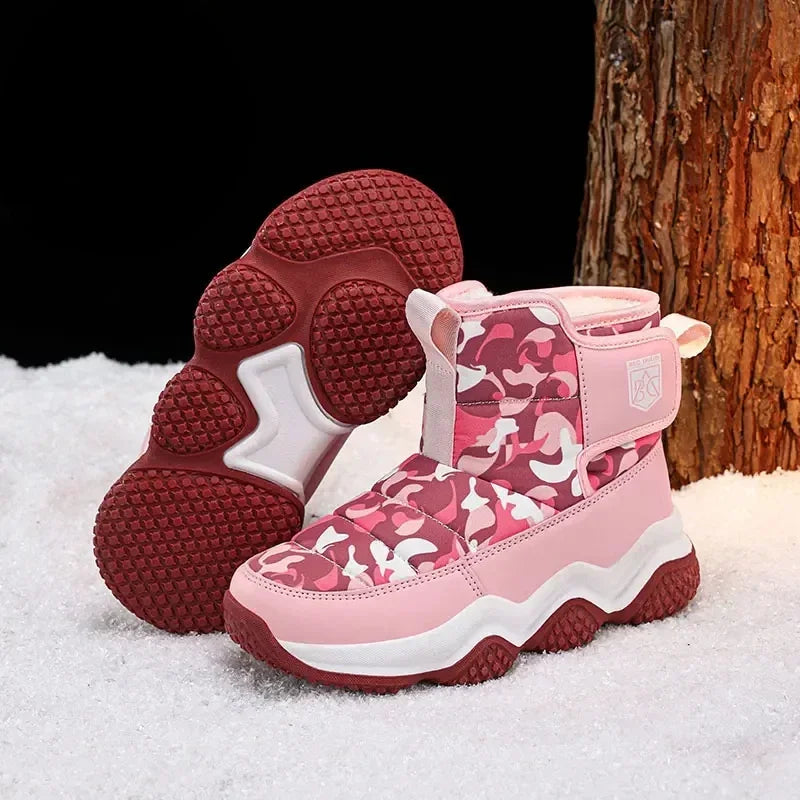 Winter Children Snow Warm Boots Fur Shoes Boys Sneaker Rubber Hiking Shoe Fashion Children Shoes Waterproof Leather Boots Kids