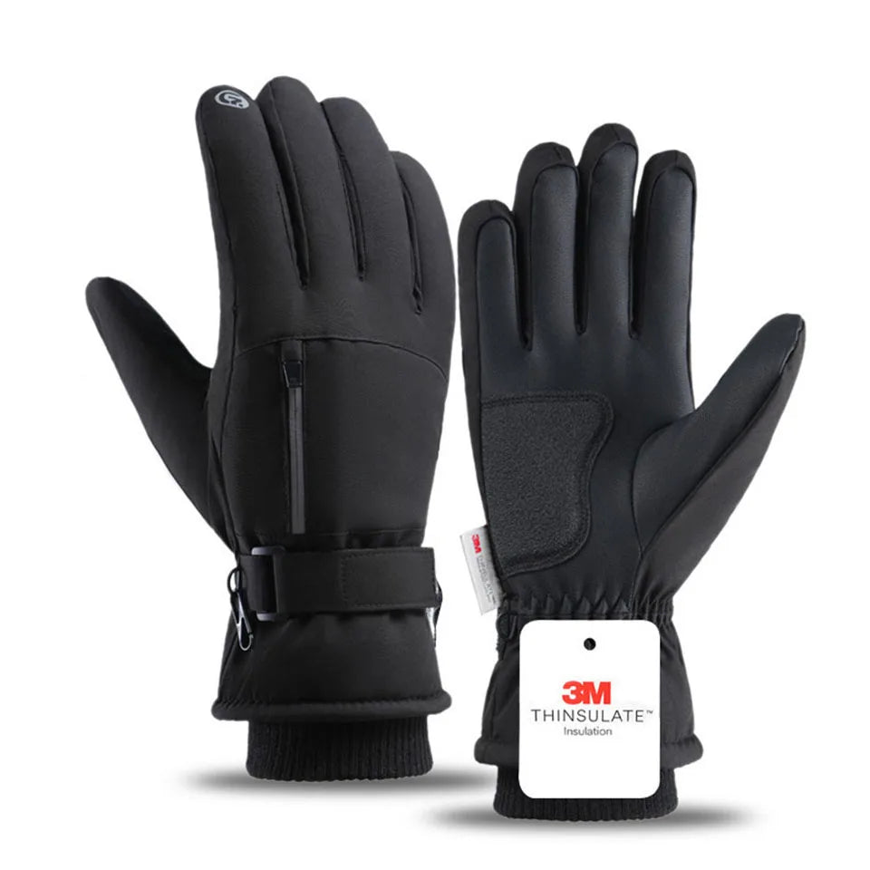 GOBYGO 1Pair Winter Ski Gloves Thickened Cold Non-slip Waterproof Touch Screen Gloves Extended Wrist Riding Ski Gloves Men Women