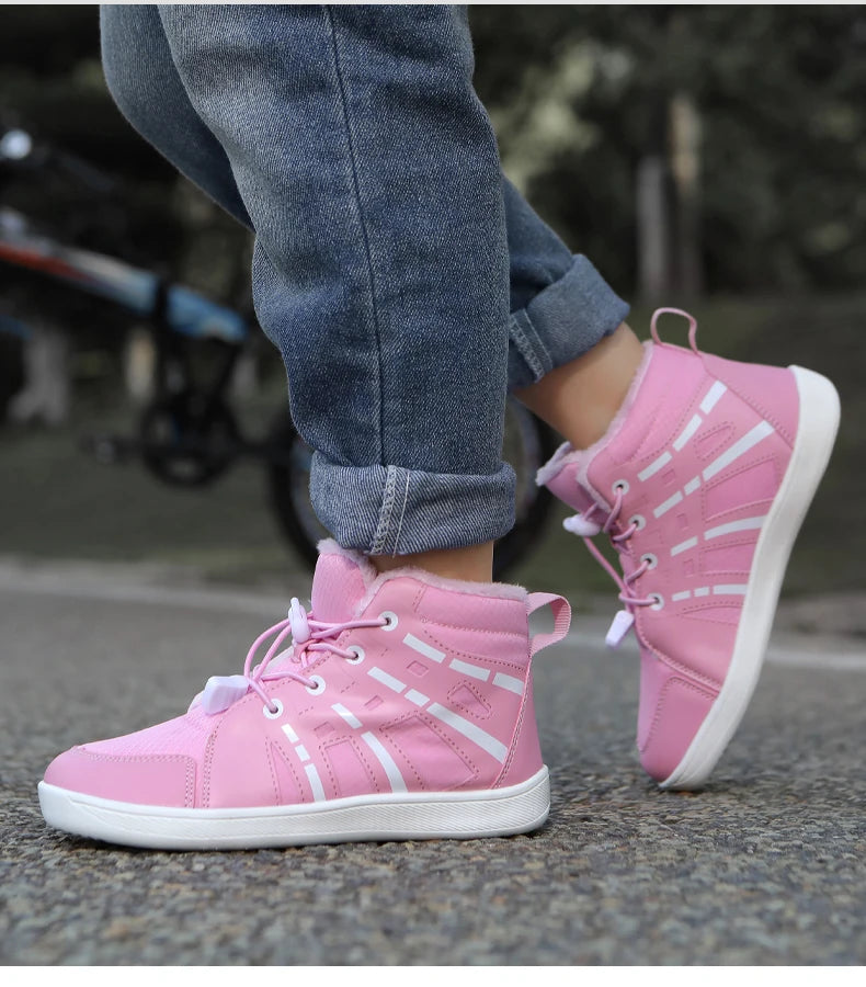 Boys Girls Snow Boots Waterproof Winter Shoes Kids Barefoot Shoes Winter Wide Toe Sneakers Warm Snow Boots Lightweight Non-slip