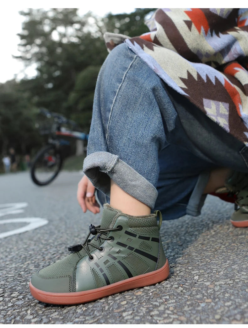 Boys Girls Snow Boots Waterproof Winter Shoes Kids Barefoot Shoes Winter Wide Toe Sneakers Warm Snow Boots Lightweight Non-slip