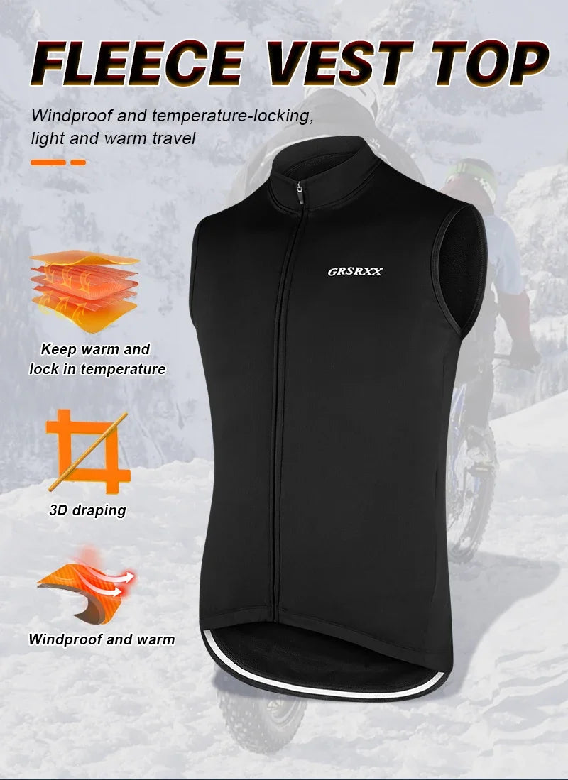 GRSRXX Thermal Winter Cycling Jacket MTB Bike Coat Bicycle Coat Sleeveless Long Sleeve Clothing Cycling Jersey Ciclismo Unisex