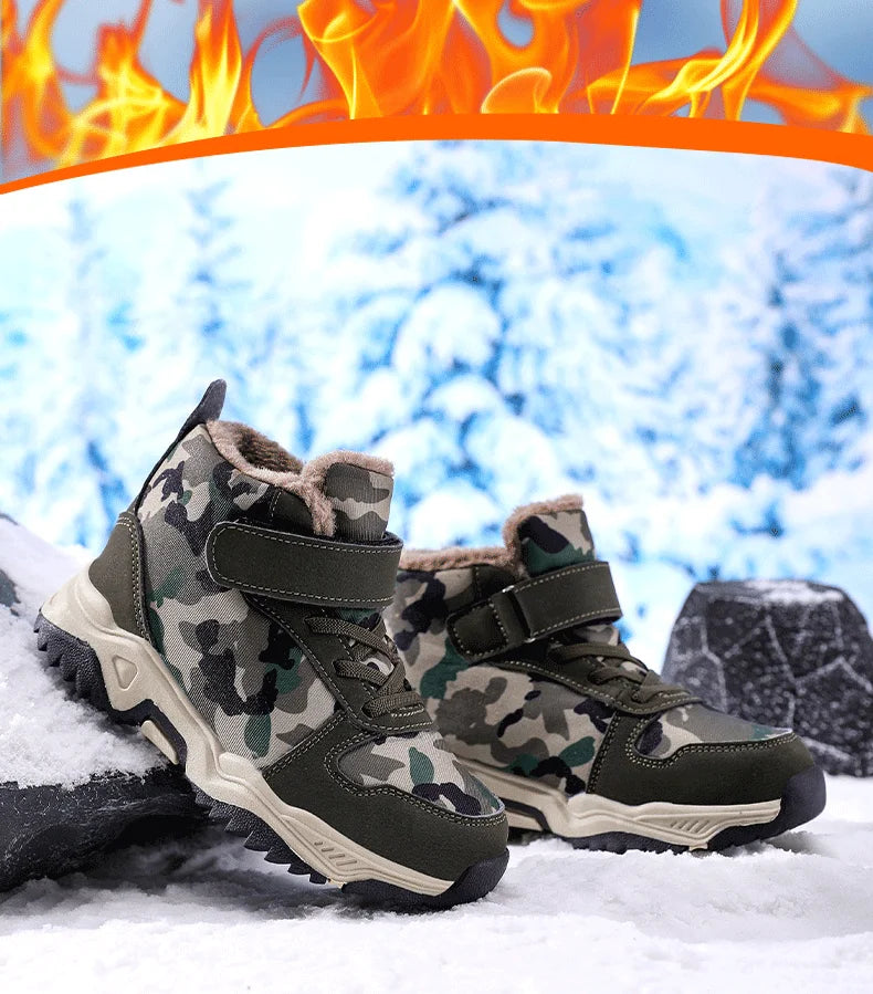 Children Snow Boots Winter Warm Boots Kids Shoes Girls And Boys Camouflage Shoes Non-Slip Rubber Sole Outdoor Hiking Boots