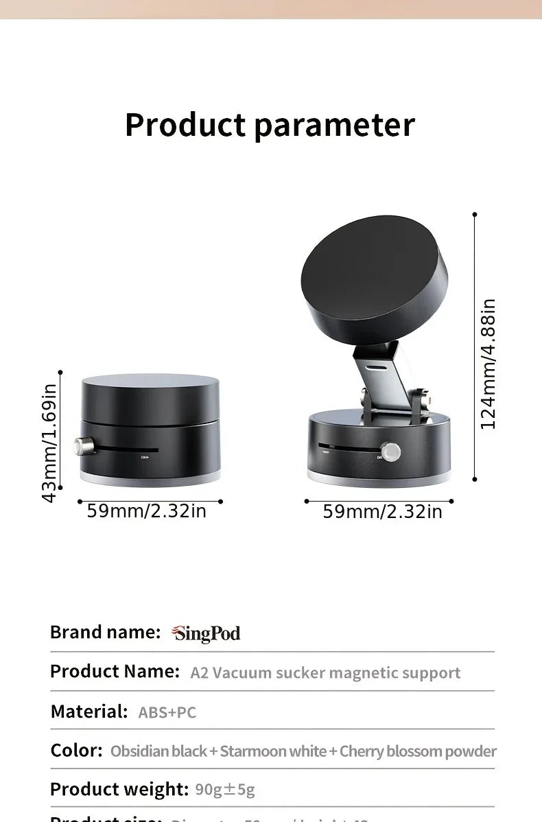 2025 New Model 360-Degree Rotating Aluminum Alloy Magnetic Vacuum Suction Cup Car Phone Holder, Portable New Design