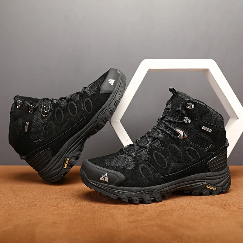 HIKEUP High-Top Men Hiking Boot Winter Outdoor Shoes Lace-Up Non-slip Sports Casual Trekking Boots Man Suede Warm Shoes