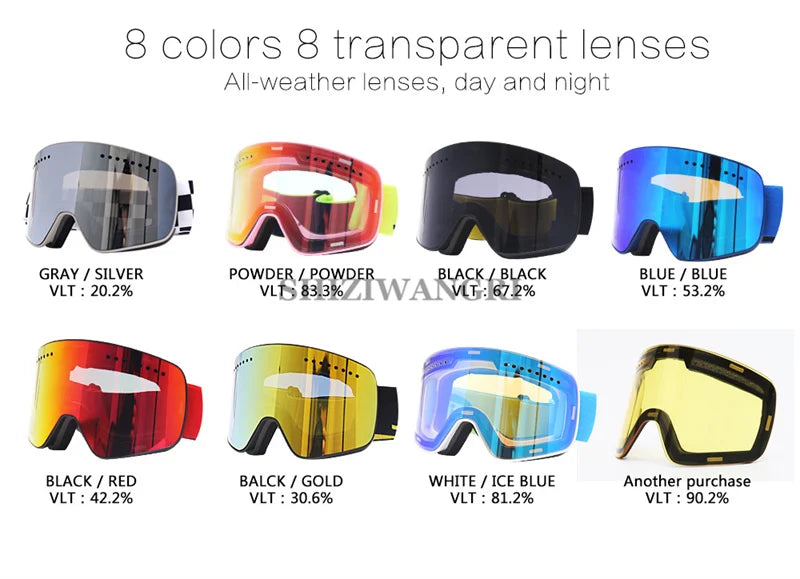 Magnetic Ski Goggles Lens Double Layer Skiing Anti-fog UV400 Snowboard Goggles Men Women Ski Glasses Eyewear