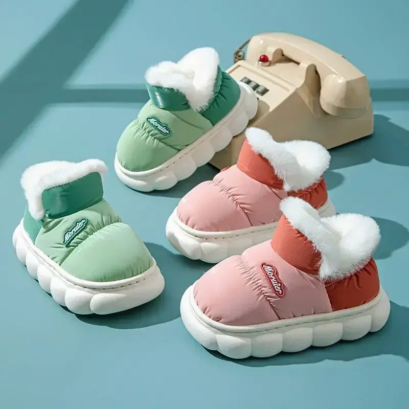 Children's Cotton Shoes Winter Plush Thickened Cotton Slippers Waterproof Ski Boots Baby Boys and Girls Leather Boots Kids Shoes