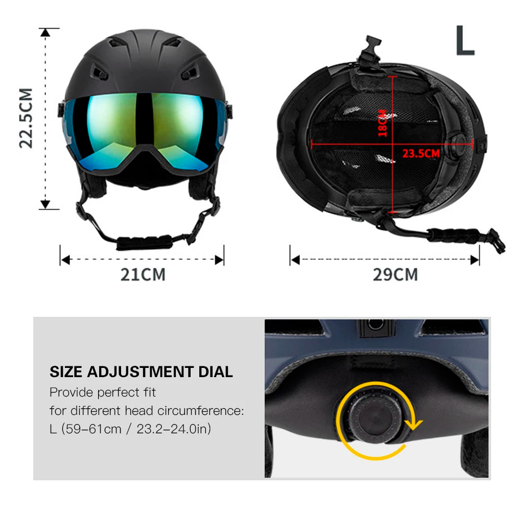 Integrated Ski Helmet Men and Women Snowboard Helmet with Removable Visor Goggles