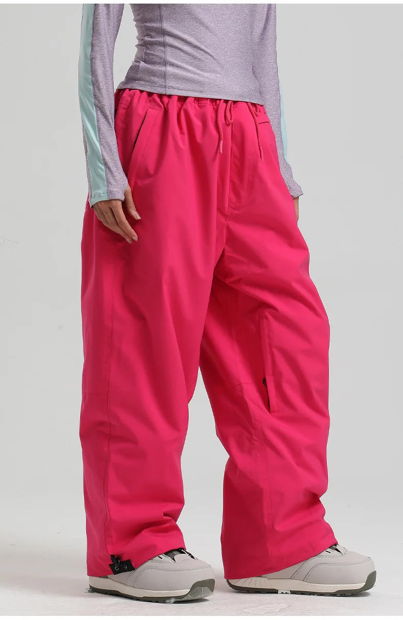 Men Baggy Windproof Solid Women Skiing Pants Waterproof Loose Hooded Ski Strides New Outdoor Sport Adult Breathable Trousers
