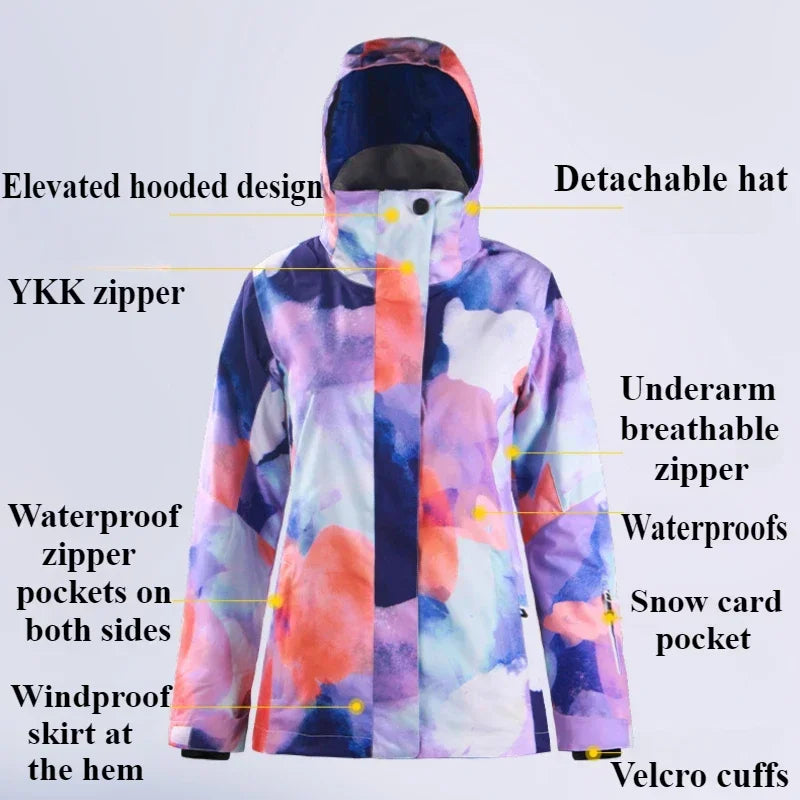 Skiing Hoodie Jacket Outdoor Warm Ski Coats Windproof Waterproof Ski Tops Women Sports Snowboard Jacket Winter New Snow Clothing