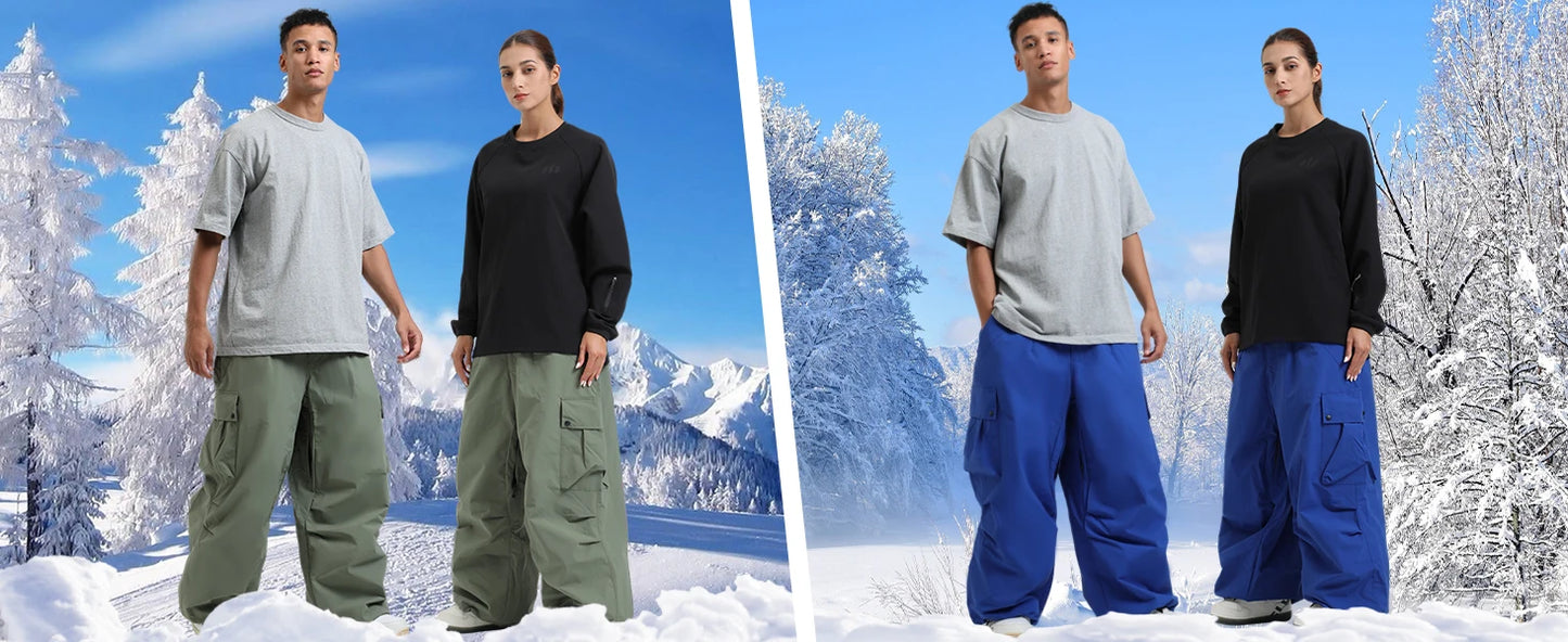 GSOU SNOW Super Baggy Snowboard Pants Men Waterproof Windproof Sports Clothes Insulated Loose Fit Ski Trousers for Cold Weather