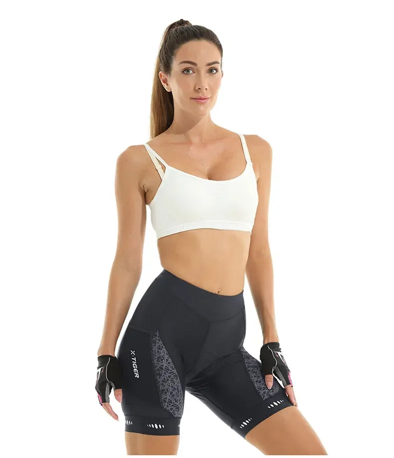 X-TIGER Women's Cycling Shorts Competitive Foam Padded MTB Bike Shorts with Side Pockets Summer Reflective Bib Tights