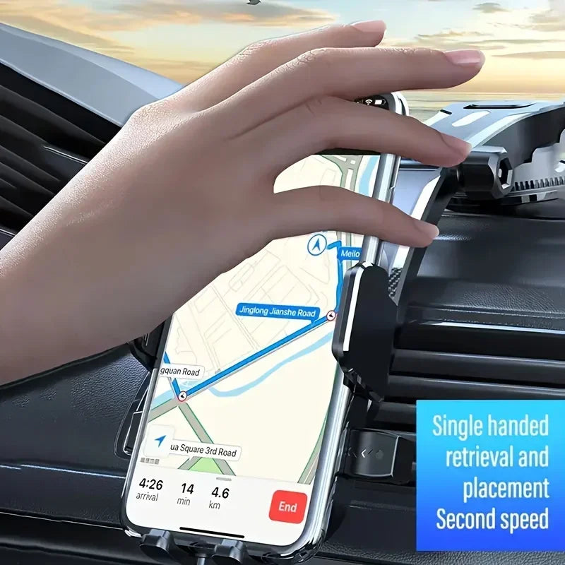 Adjustable Car Phone Mount with ABS Frame & Strong Suction Base - 360° Swivel Dashboard Cradle, Anti-Shake/Slip Design