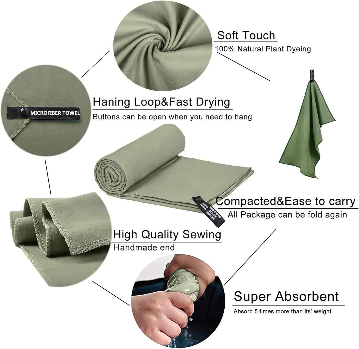 Quick-Drying Microfiber Camping Towel Super Absorbent Gym/Swimming Towel 40x80cm Lightweight Sports/Beach/ Travel Towels