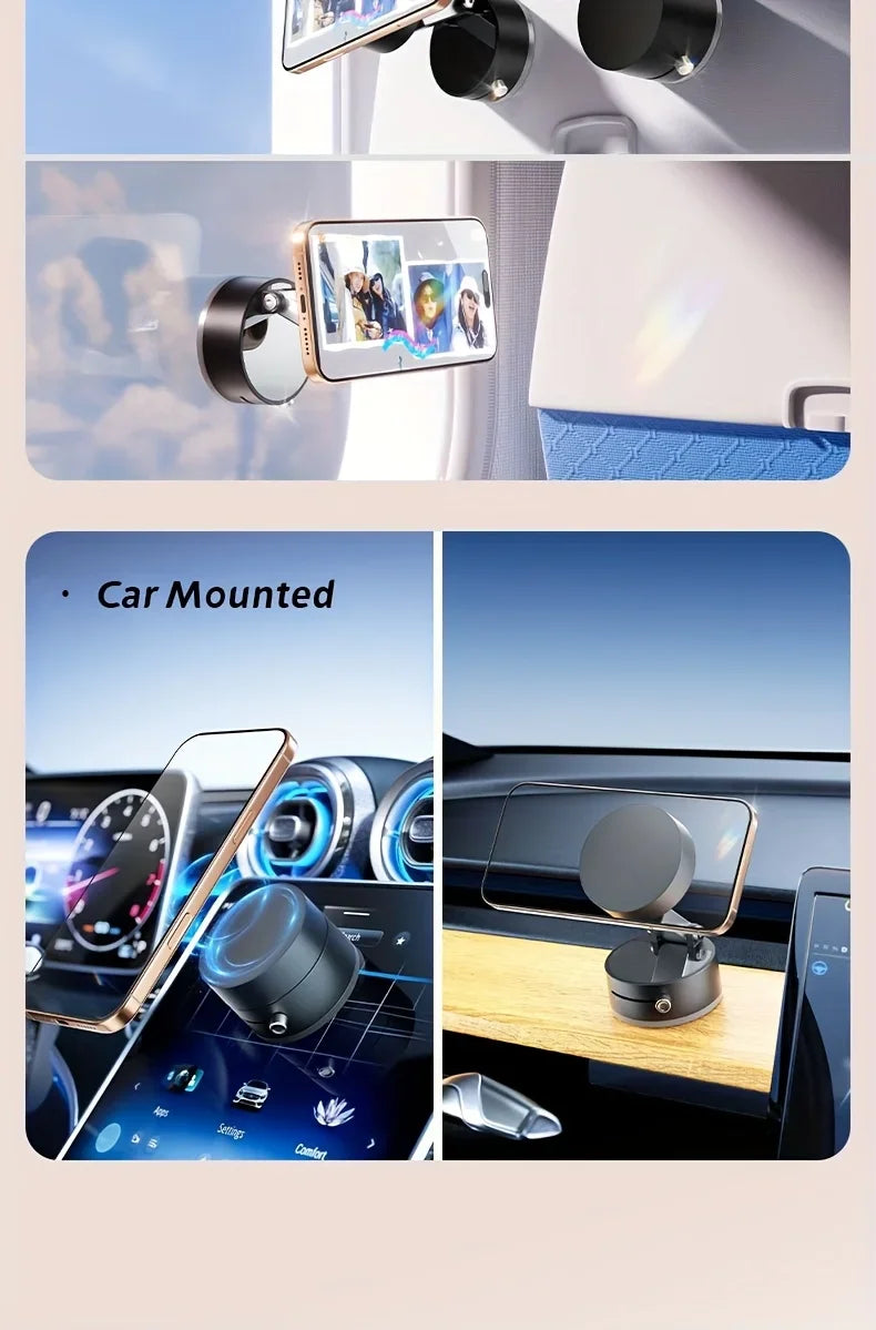 2025 New Model 360-Degree Rotating Aluminum Alloy Magnetic Vacuum Suction Cup Car Phone Holder, Portable New Design