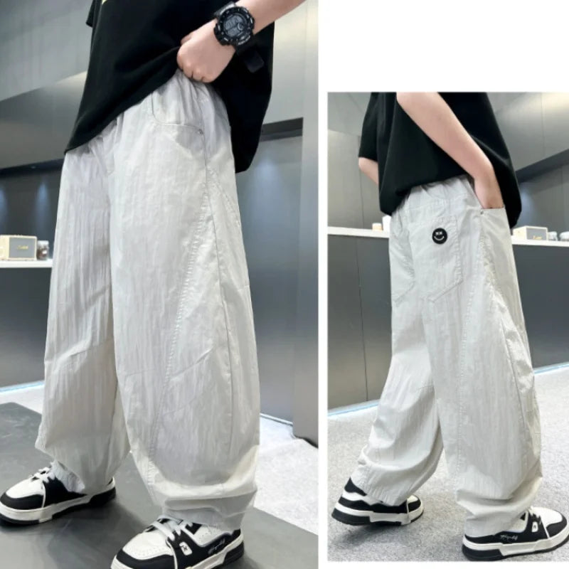 New Boys Pants With Side Pockets Teen Boys Utility Pants Teen Harem Trousers Toddler Bite-Proof Hiking Mosquito Pants Age 4-14Y