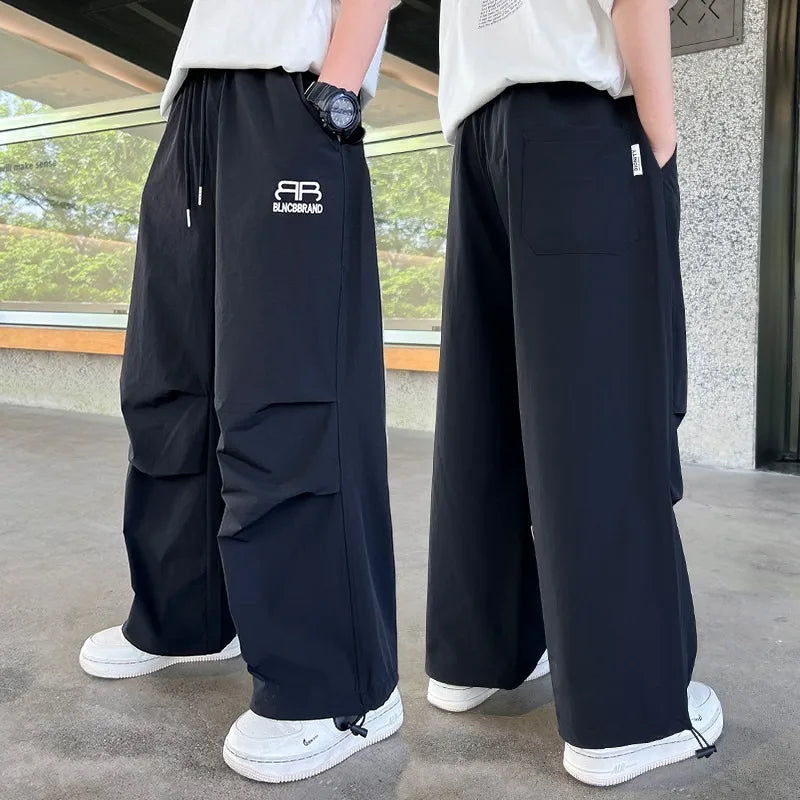 Summer Boys Pants High Street Ice Like Fabric Trousers Grey Thin Sports Pants Casual Children's Clothing New Kids Sweatpants