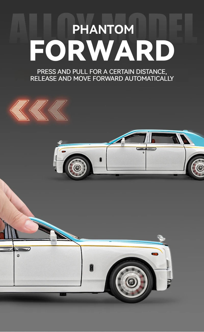 1:18 Rolls-Royce Phantom Model Car, Zinc Alloy Pull Back Toy Diecast Car with Sound and Light, Realistic Modeling Model Toy111