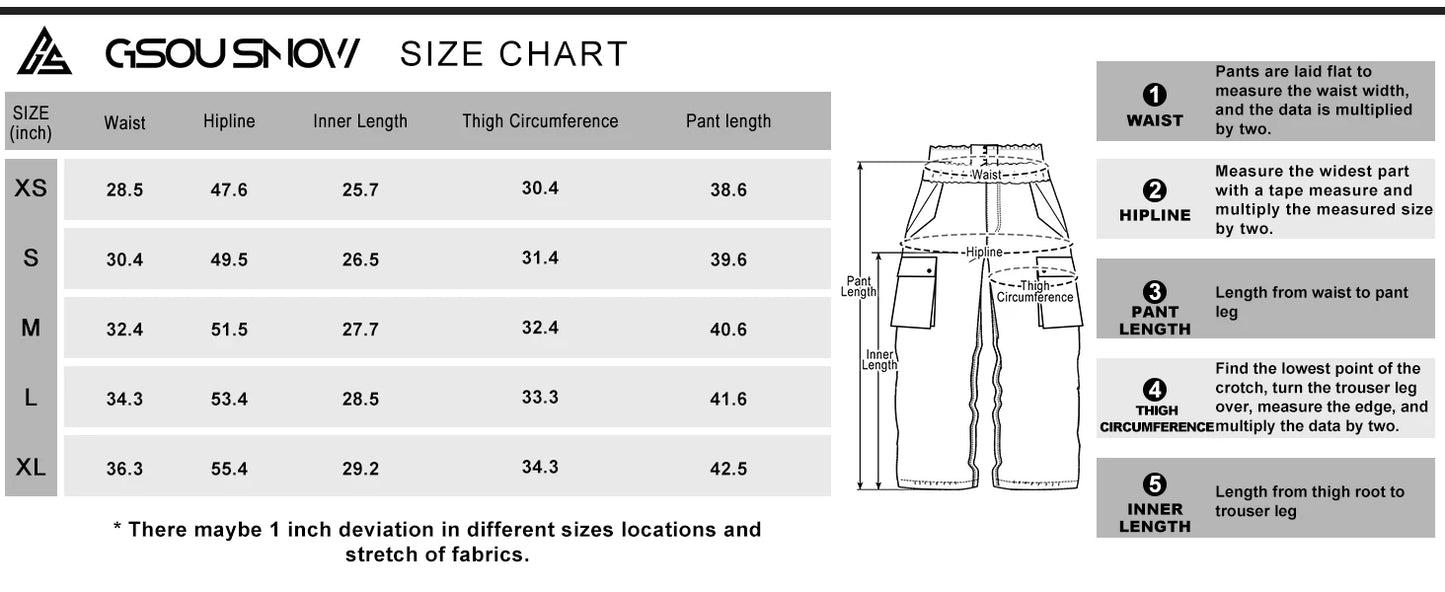 GSOU SNOW Super Baggy Snowboard Pants Men Waterproof Windproof Sports Clothes Insulated Loose Fit Ski Trousers for Cold Weather