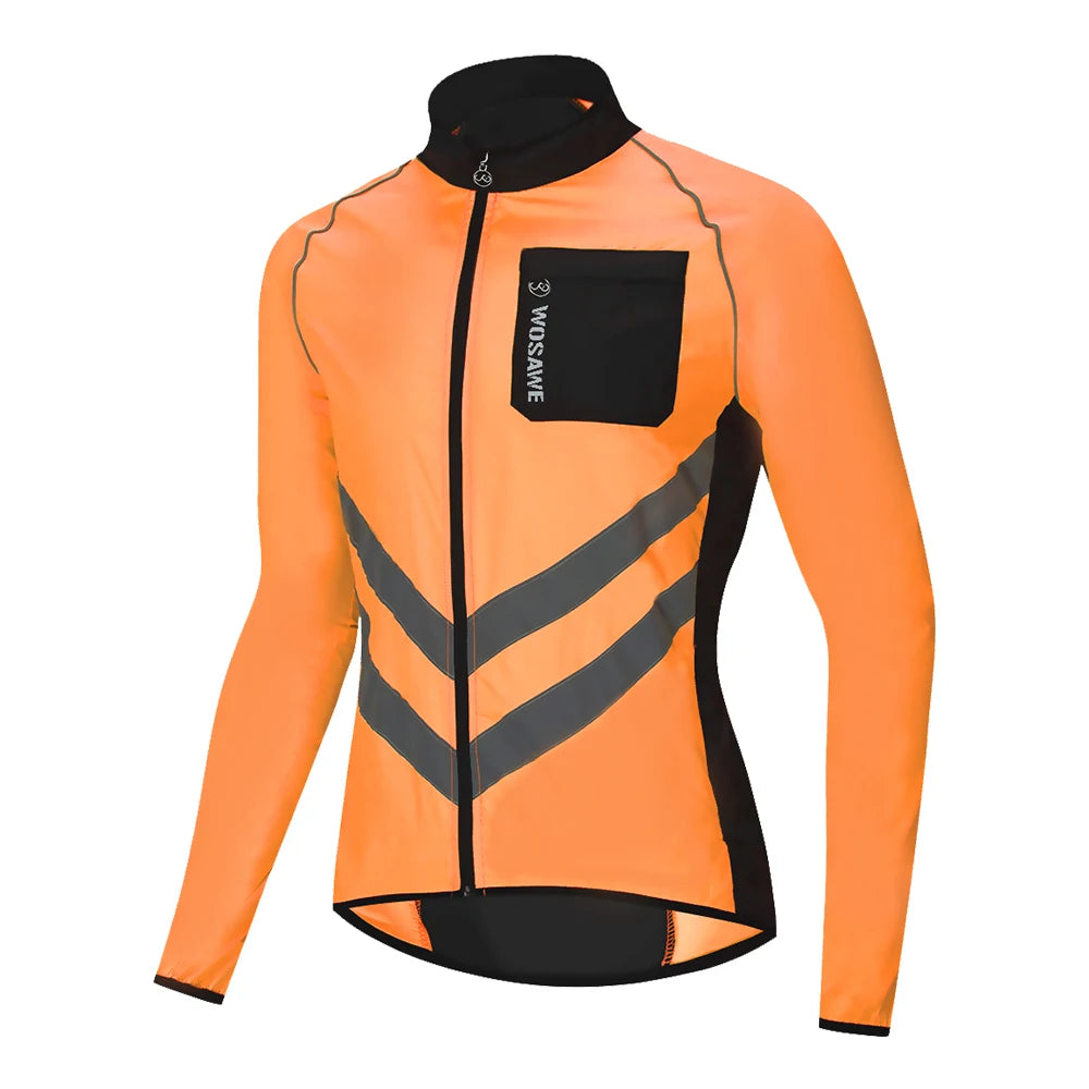 WOSAWE Windproof Cycling Jacket MTB Bike Jersey Outdoor Sport Cycling Windbreaker Rainproof Reflective Bike Clothing Navy Blue
