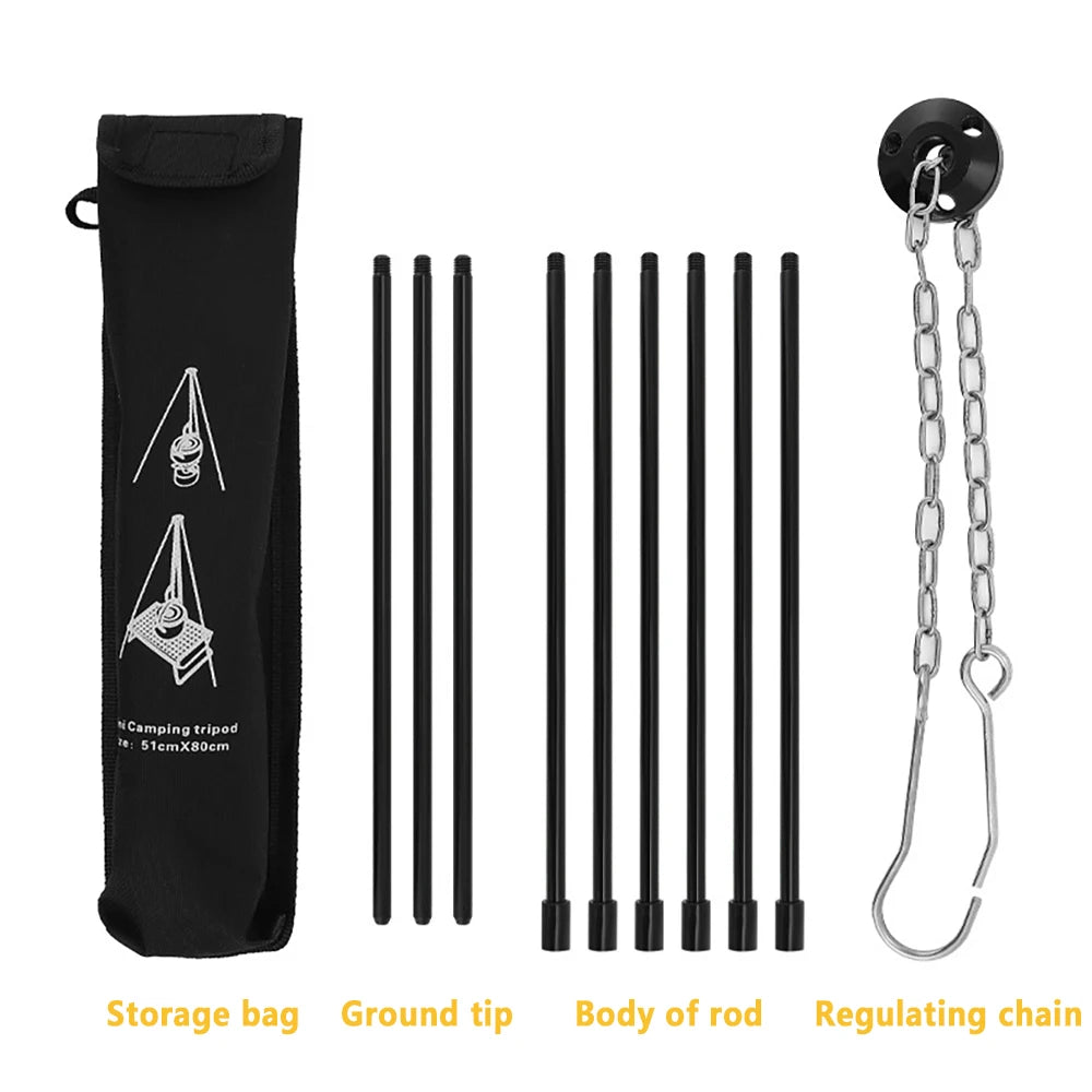 Camping Campfire Tripod for Hanging Pot Outdoor Cookware Picnic Cooking Pot Grill Rack Barbecue Support Aluminum Alloy Tripod