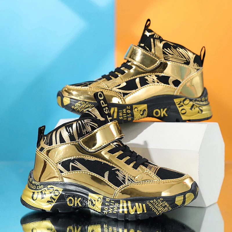 Brand Kids Running Shoes Boys Non-slip Waterproof Casual Shoes Glossy Leather Sneakers Fashion Teenager Trekking Sport Shoes