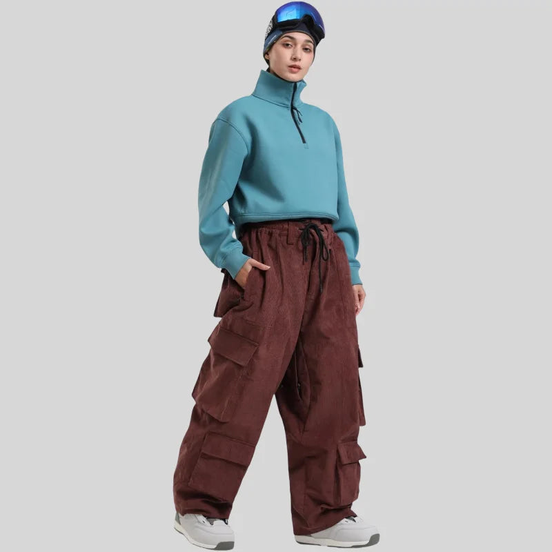 GSOU SNOW Winter Multi Pockets Ski Pants Men Loose Snow Pants Warm Windproof Skiing Trousers Outdoor Sports Breathable Britches