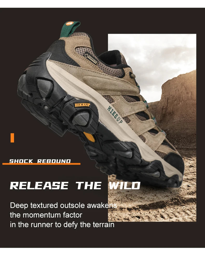 HIKEUP Hiking Shoes Men Designer Climbing Trekking Sneakers for Men Leather Outdoor Sports Work Man Shoes Run Shoes