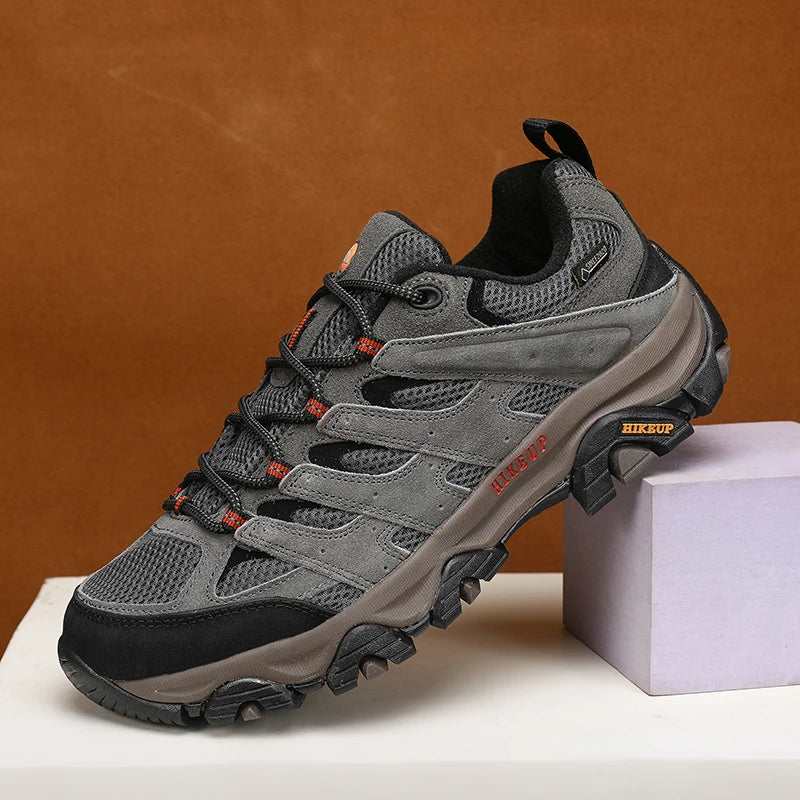 HIKEUP Hiking Shoes Men Designer Climbing Trekking Sneakers for Men Leather Outdoor Sports Work Man Shoes Run Shoes