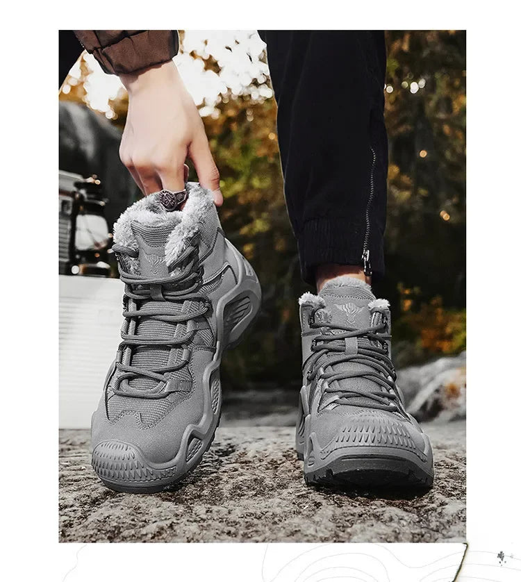 Cross-Border Autumn/Winter High-Top Men's Outdoor Non-Slip Climbing Boots Plus Size Thickened Warm Cotton Shoes Fleece-Lined