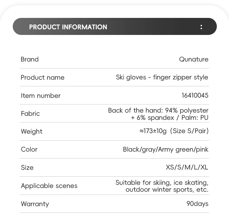 Qunature Ski Gloves Touchscreen Waterproof Keep Warm Ski Gloves Extended Wrist Palm anti-slip PU Snowboard Gloves Windproof