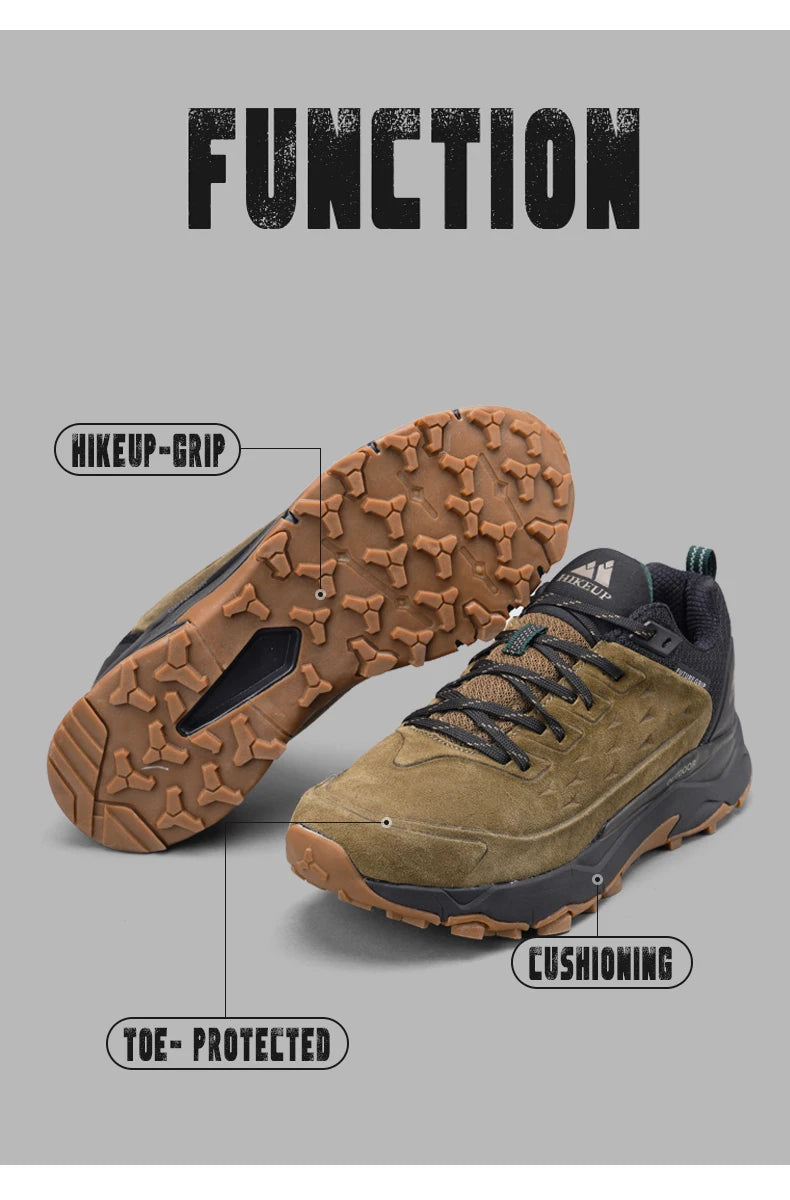 HIKEUP Latest Men's Hiking Shoes Wear-resistant Non-slip Outdoor Sneaker Rock Climbing Trekking Hunting Men Sports Suede Leather