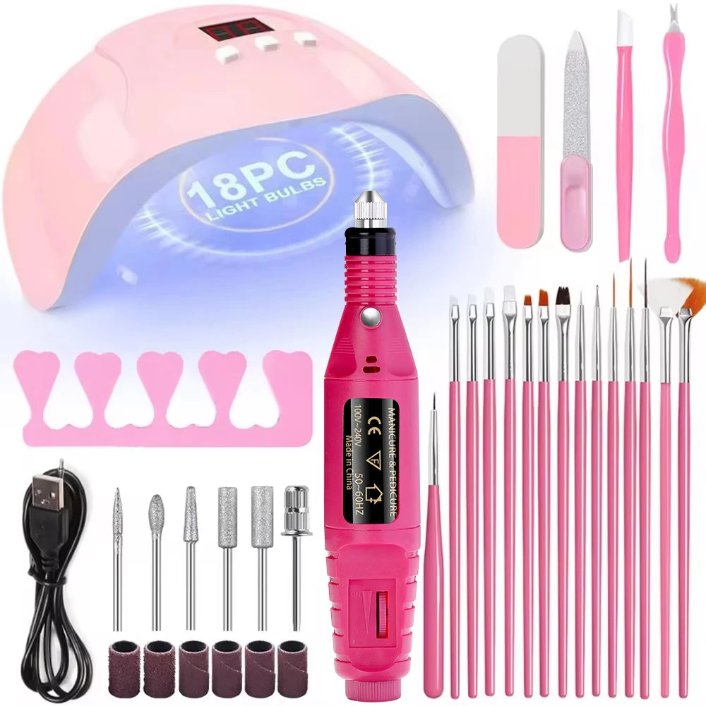 LINMANDA Nail Art Kit with 54W UV 18Pcs Lamp Glue Dryer Polisher Dead Skin Remover Finger Separator Manicure Pedicure Home Use