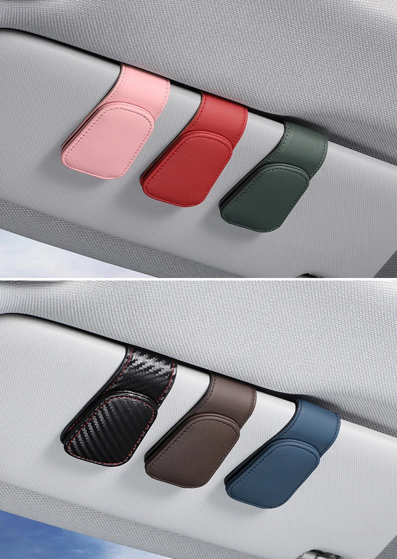 Universal Car Auto Sun Visor Eyeglass Hanger Clip Leather Glasses Holder Magnetic Multi-Function Automobile Accessories Storage